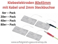 Klebeelektroden mit 2mm Steckbuchse (Elektroden 45x80mm) für Tens, Mikrostrom, Timewaver etc.
